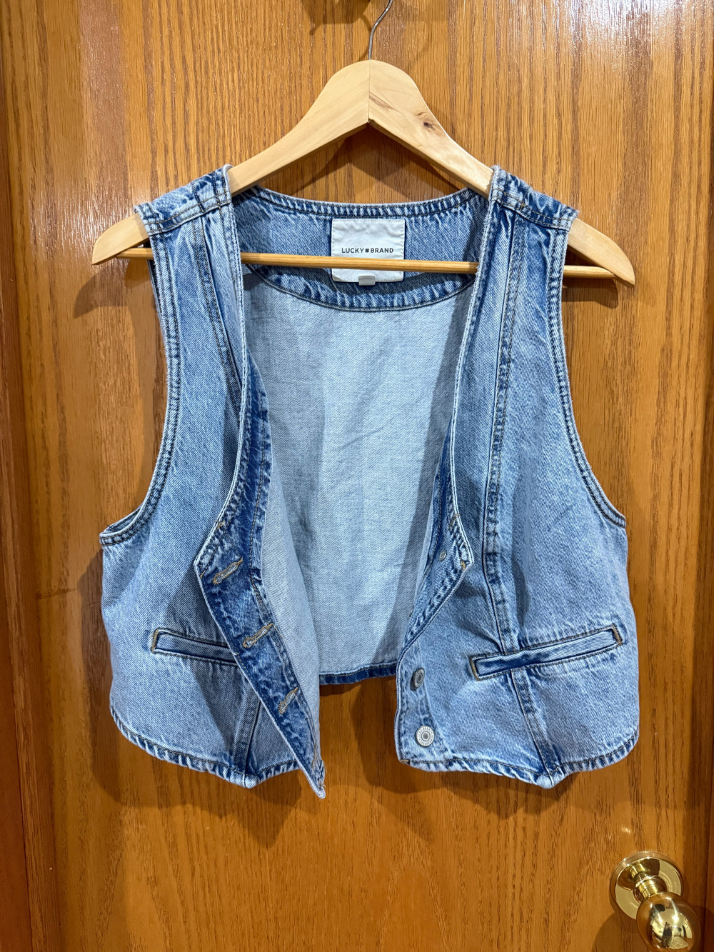 Lucky Brand Denim Vest Crop Button Front Size L